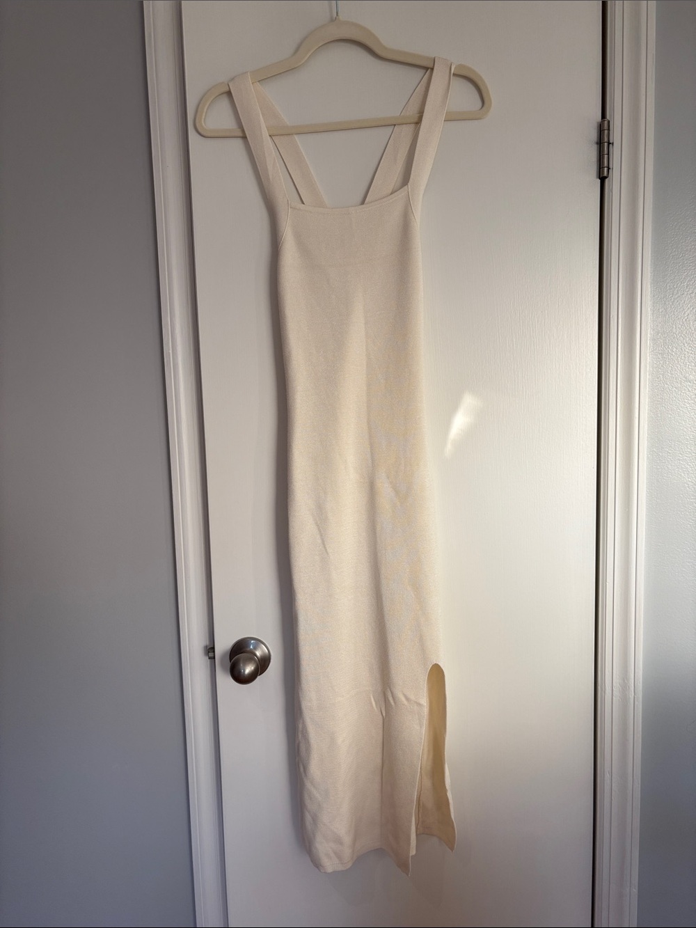 Abercrombie & Fitch Cream Ribbed Maxi Dress with Side Slit